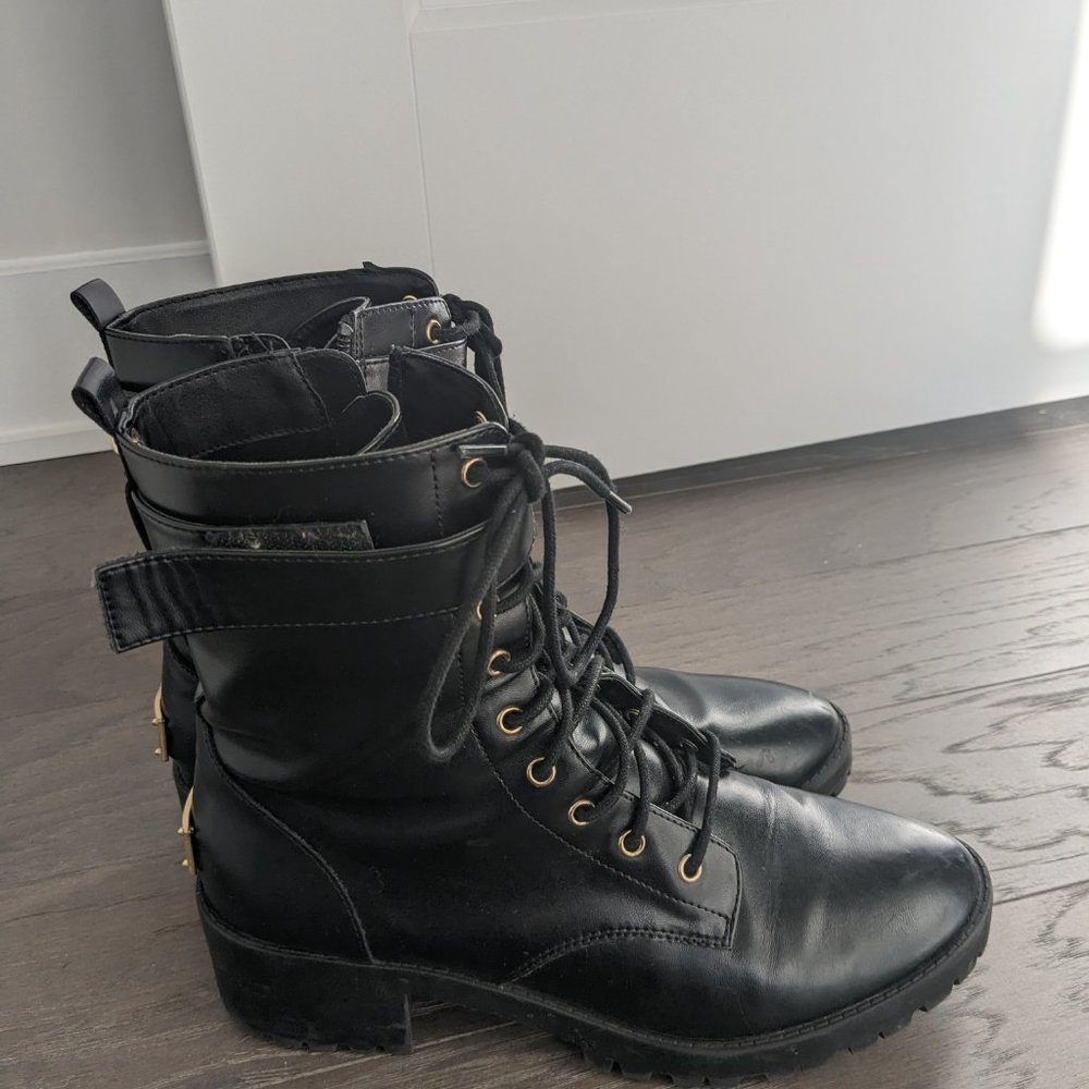 Juicy Couture ankle black combat boots gold hardware